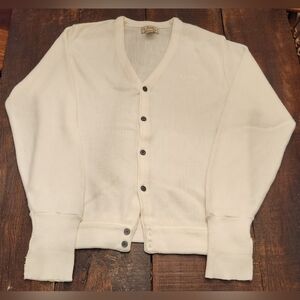 Vintage IZOD mens Cardigan. 6 Button. Beige. Size L.